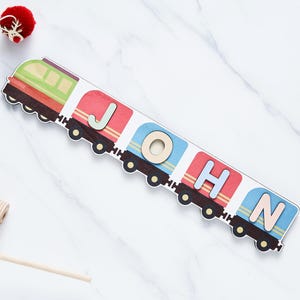 Name Puzzle for Kids, Personalized Wooden Name Puzzle, Montessori Toy for Toddlers, Colorful Train Puzzle, Baby Shower Gift
