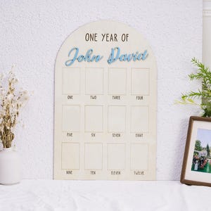 Tablero de fotos personalizado para el primer año de bebé, expositor de madera personalizado para hitos, decoración para habitación infantil, regalo para baby shower, recuerdo.