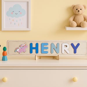 Kundenspezifisches hölzernes Namenspuzzle, Babygeschenk mit Namen, Kleinkind-Montessori-Spielzeug, Kinder personalisiertes Puzzle, frühes Lernspielzeug