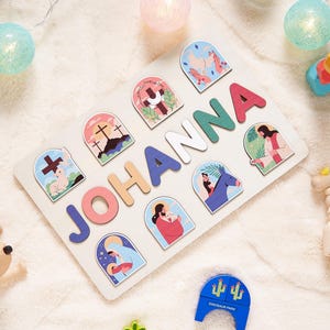 Rompecabezas de nombre de bautismo personalizado, regalo de bautismo personalizado, regalo de bautizo para bebé, regalo personalizado para niños, juguete Montessori para niños pequeños