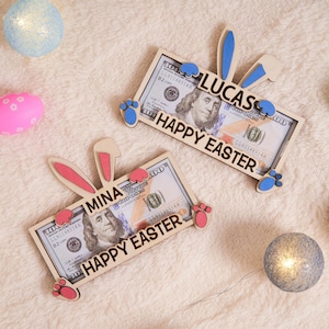 Custom Easter Bunny Money Holder Gift, Custom Name Cash Holder, Engraved Wooden Gift, Easter Money Holder, Easter Decor