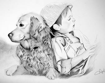 Retrato a lápiz dibujado a mano a partir de una foto. Boceto realista personalizado por encargo. Regalo ideal para cumpleaños, aniversarios o bodas.