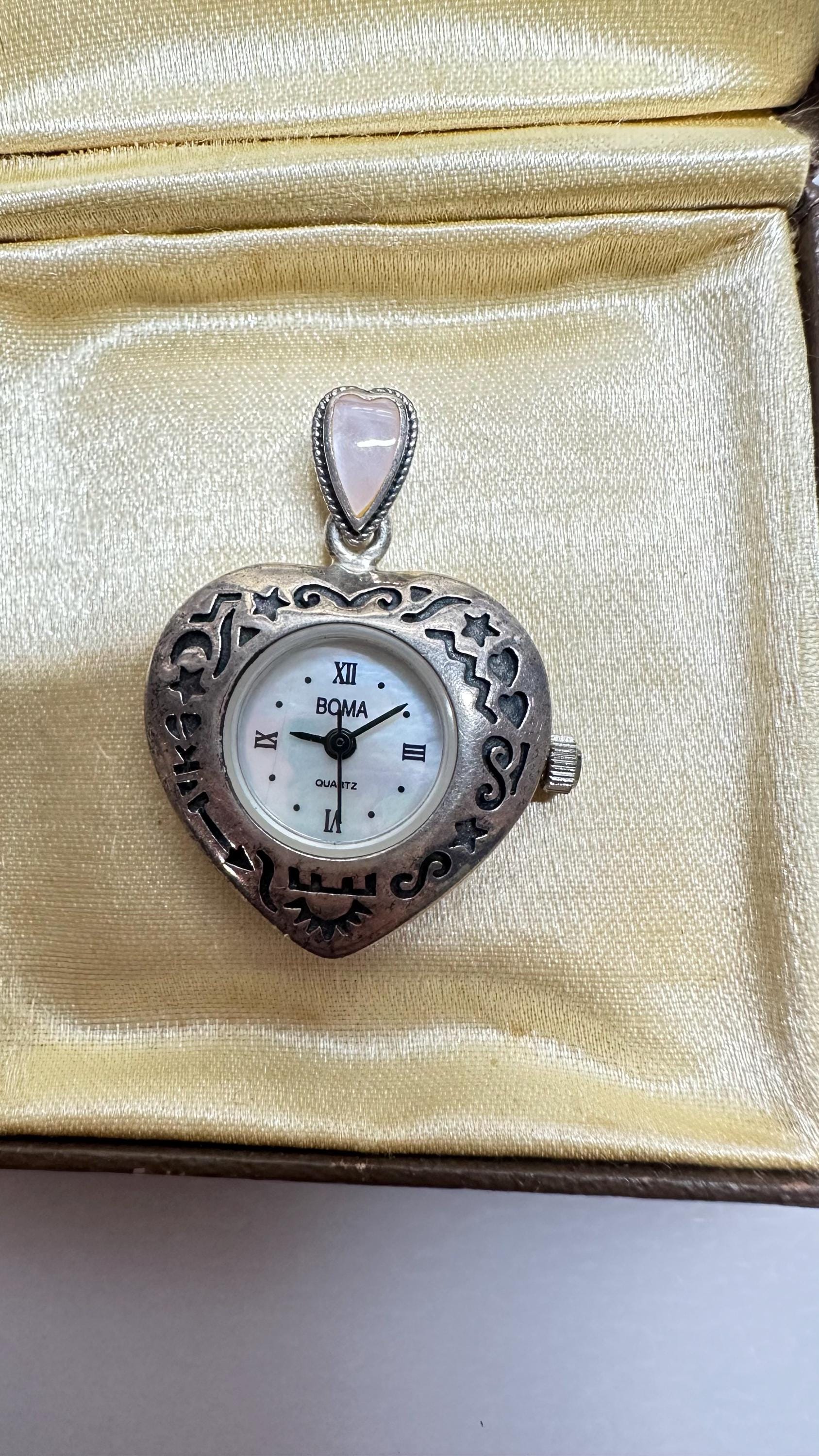 Vintage Boma Sterling Silver Heart Watch Pendant - Etsy display picture 3