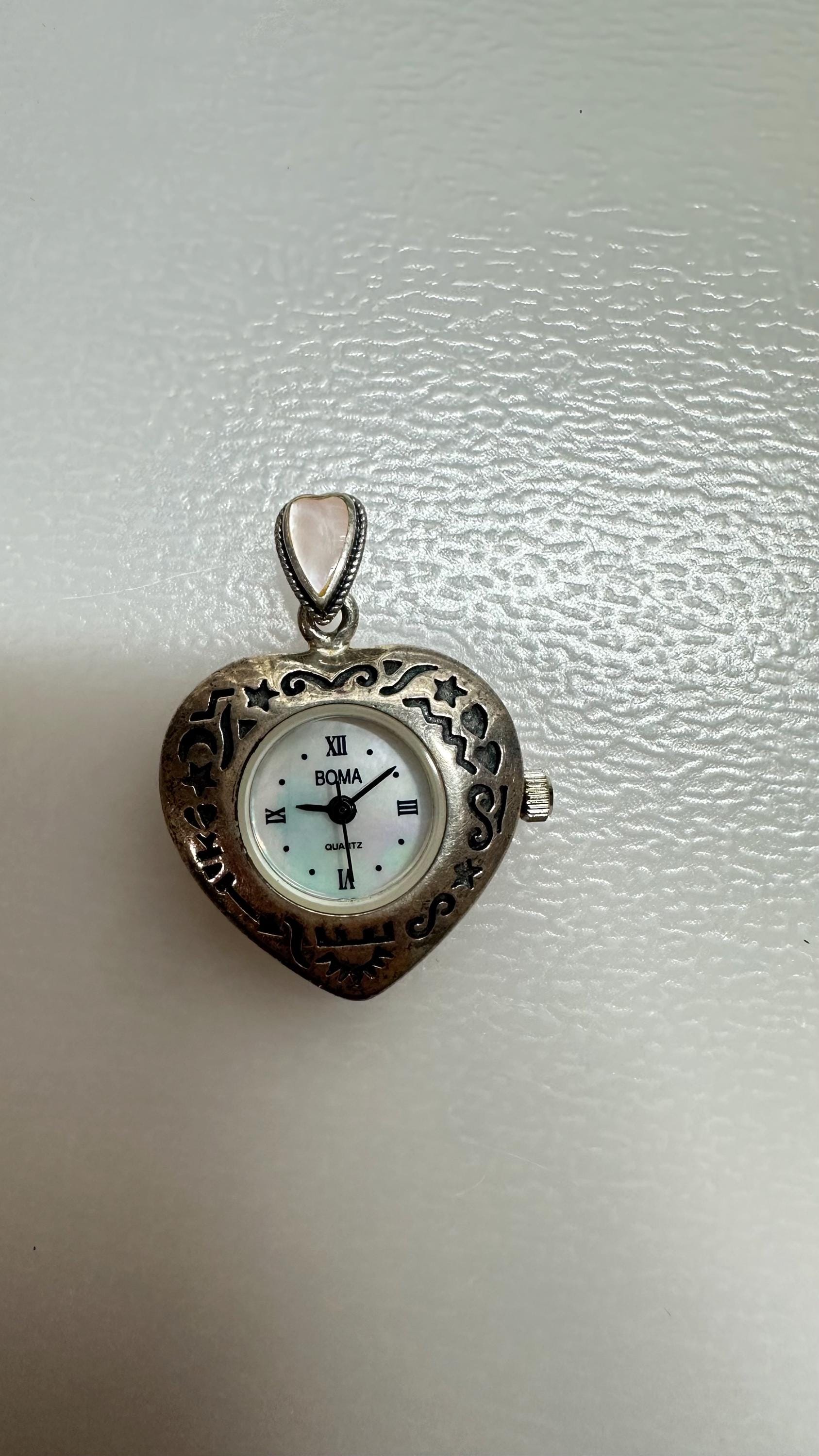 Vintage Boma Sterling Silver Heart Watch Pendant - Etsy display picture 2