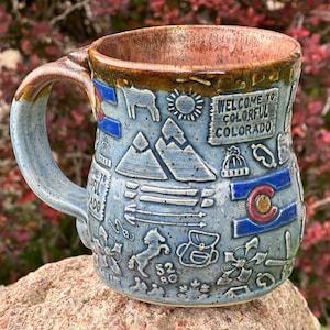 Colorado Theme Handmade Mug w/ Colorado Flag / Large Mug / Wonderful Coffee Lover Gift / Souvenir Traveler Gift INSTOCK