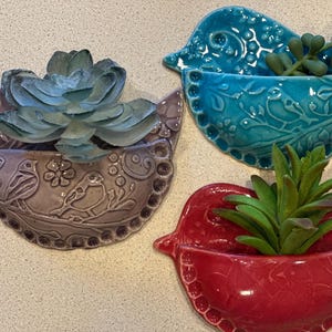 Bird-Shaped Air Plant Wall Pocket / Small Wall Vase Planter Holder, Cute Ceramics, Air Fern - 3 1/2" x 5” - Colors Available  and INSTOCK