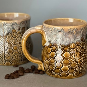 Honeybee BumbleBee 16 oz Coffee Mug / Large Mug / Farmhouse Decor / Stoneware Coffee Lover Gift Large 16+ Oz, Made in Colorado