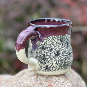 Handmade Spider Web Pottery Mug / Ceramic Coffee Mug / Handmade Pottery Coffee Cup / Spider Gothic Style, Great Gift, One of a Kind INSTOCK