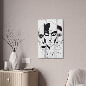 Modern Abstract Canvas Art, Wall Decor, Minimalist Artwork, Black and White Design, Geometric Home Decor