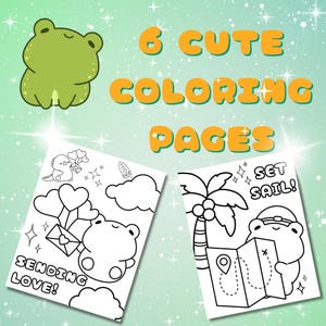 Cute Kawaii Frog Coloring Pages - 6 Printable Digital Downloads for Kids & Adults - Cute Animal Art for Kids and Fun Activities
