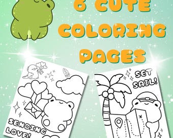 Cute Kawaii Frog Coloring Pages - 6 Printable Digital Downloads for Kids & Adults - Cute Animal Art for Kids and Fun Activities