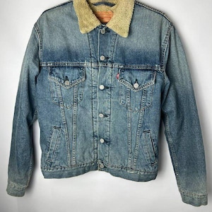VINTAGE Levi&#39;s Sherpa Jacke Erwachsene Blue Denim Bomber Trucker