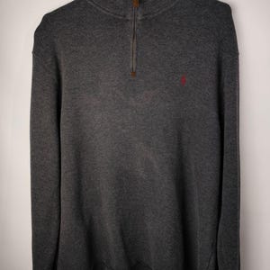 Vintage Polo RL 1/4 Quarter Zip Gray Sweater Sweatshirt
