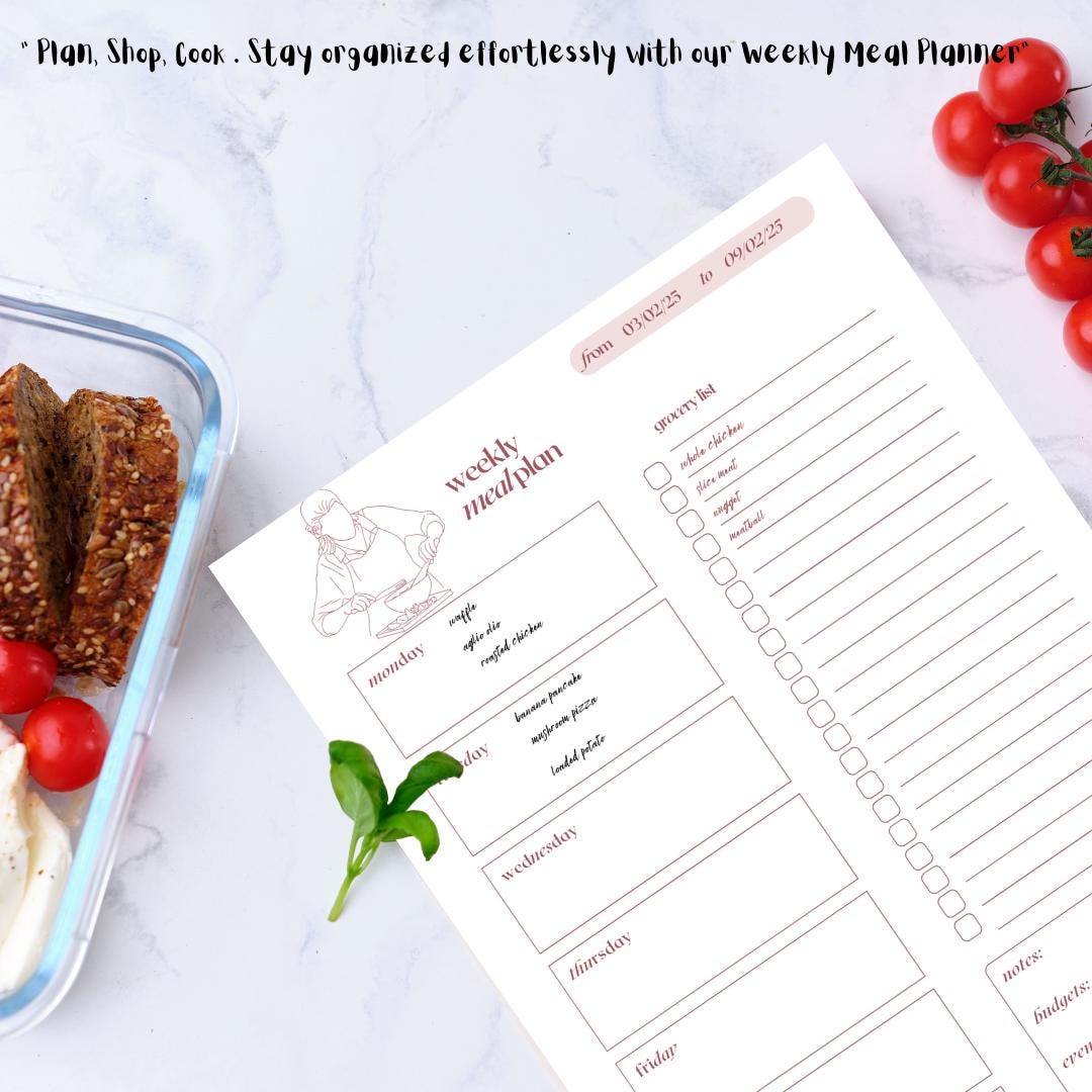 Weekly Meal Planner, Food Diary, Printable Weekly Meal, Food Tracker ...