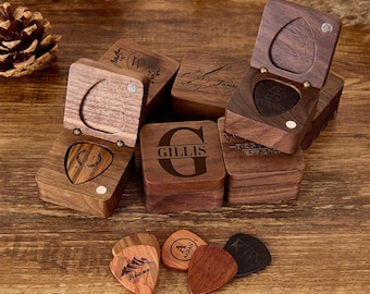 Personalisierte hölzerne Gitarren-Plektrum-Box, graviertes Plektrum, Musiker Geschenk