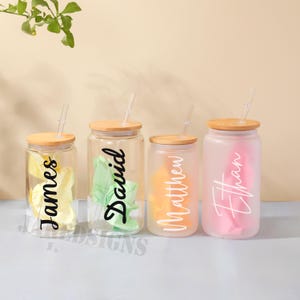 Personalized Iced Coffee Cup, Bachelorette Party Gift, Custom Proposal Gifts, Glass Can Soda Cup with Lid and Straw,Custom Glass Tumbler Her