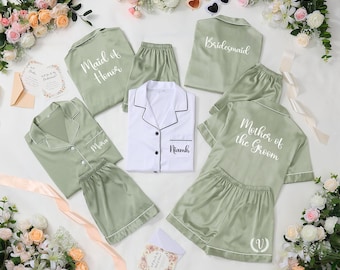 Bridesmaid Proposal Gift, Personalized Satin Pajamas, Matching Bridesmaid PJs, Bride Pajamas, Custom Pajama Set
