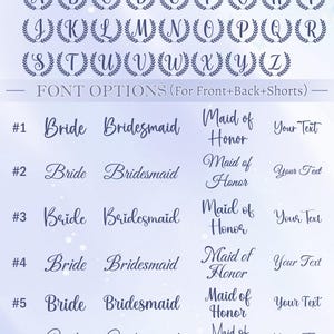 May include: Image showcasing personalized print styles, including single letter options within laurel wreaths and various font choices for text. Font colors include white, black, gold, and glitter options.