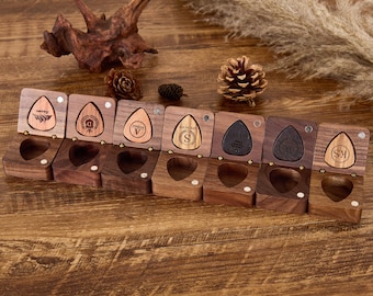 Personalized Wooden Guitar Pick with Case, Custom Guitar Pick Holder, Guitar Pick Box, Plectrum Box Guitar Player Gifts, Gifts for Christmas