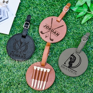 Golf Bag Tag Personalized, Engraved Golf Bag Tag, Custom Leather Golf Bag Tag with Tees, Golf Gift for Men, Golf Accessories, Groomsmen Gift