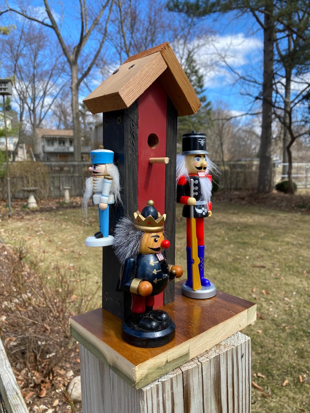 Small Nutcrackers Handcrafted Whimsically Themed Cedar Wood Birdhouse