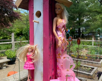 Barbie Handcrafted whimsically themed cedar wood birdhouse