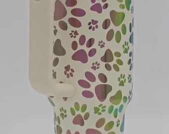 Paw Print laser engraved Rainbow Plated 40oz Tumbler
