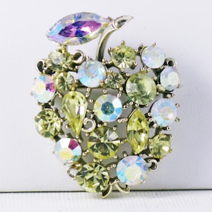 Broche vintage Lisner couleur dorée AB avec strass pomme (B-1-6)