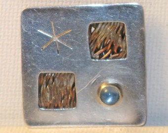 Vintage C. Roche Hand Made Stainless Steel and Copper Abstract Modernist Brooch Pin (B-1-1)