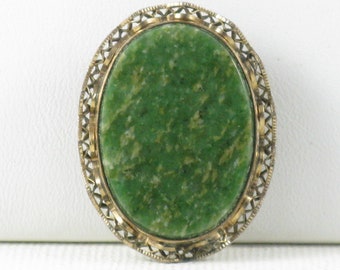 Vintage wRe (William E. Richards) Gold Vermeil and Moss Agate Stone Brooch Pendant (B-1-6)