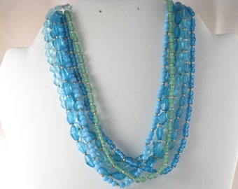 Vintage Blue and Green Glass Multistrand Necklace (N-3-3)