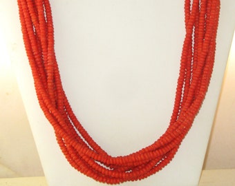 Vintage Long Orange Multistrand Necklace (N-3-2)