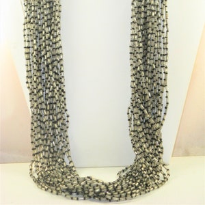 Long Multi-Strand Black and Clear Glass Bugle and Seed Bead Vintage Necklace (N-3-4)
