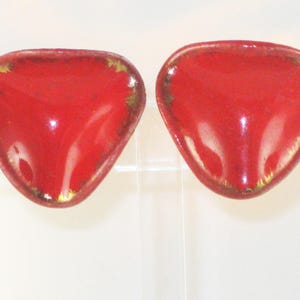 Milvern Vintage Red-Orange Porcelain Abstract Triangle Clip Earrings  (E-2-2)