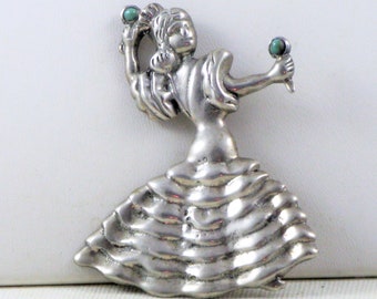 Vintage Large Mexico Sterling Silver and Turquoise Lady Flamenco Dancer Brooch Pin - Wt. 27.5 grams  (B-4-6)