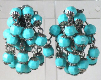 Vintage Light Blue Cha Cha Dangling Clip Earrings (E-2-4)