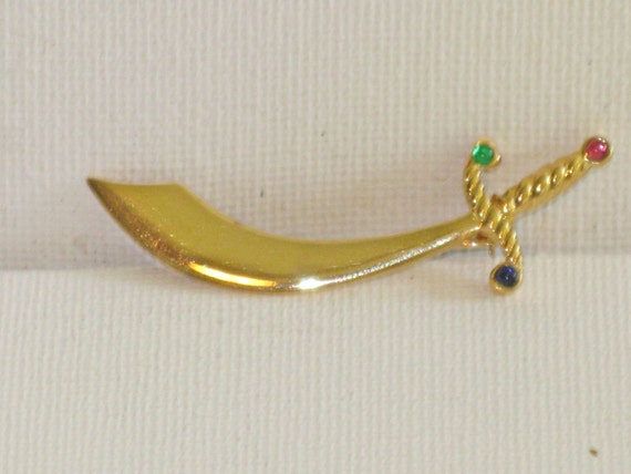 Crown Trifari Scimitar Sword Vintage Brooch Pin (… - image 1