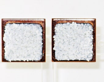 Vintage Matisse Renoir Square Copper and Textured White Enamel Snow Clip Earrings (E-1-1)