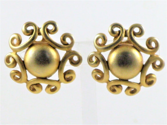 Vintage DKNY Gold Tone Etruscan Style Clip Earrin… - image 1