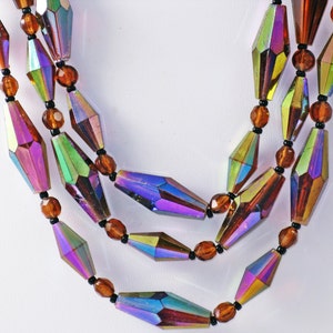 West Germany Vintage Faux Iridescent Crystal Triple Strand Necklace and Earrings Demi Set N-4-1 image 2