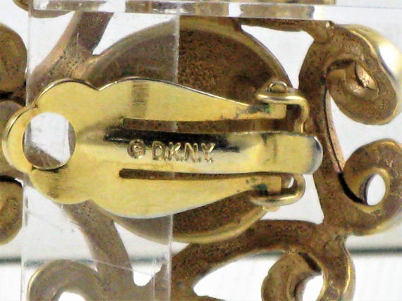 Vintage DKNY Gold Tone Etruscan Style Clip Earrin… - image 3