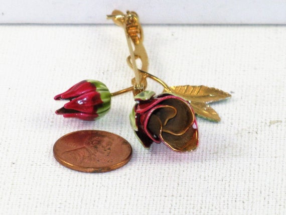 Vintage Red Enameled Rose Floral Brooch Pin (B-1-… - image 3
