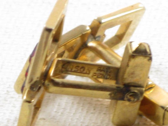 Boutons De Manchette Et Cravate Tac Années 70 Strass Dorés Rouges Anson - Occasion