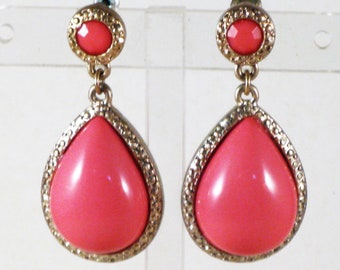 Vintage Coral-Colored Gold Tone Drop Pierced Post Earrings (E-2-4)