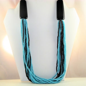 Kenneth Cole Vintage Turquoise Blue and Brown Glass Seed Bead Multi-Strand Necklace (N-2-4)