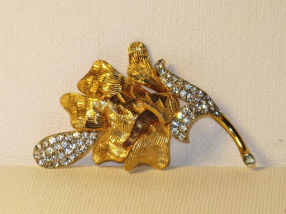 Vintage Castlecliff Gold Plated Rhinestone Floral Brooch Pin B 4 2 Etsy UK