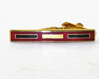 Red and Black Inlaid Enamel Gold Tone Vintage Mens' Tie Bar Clip  (M-1)