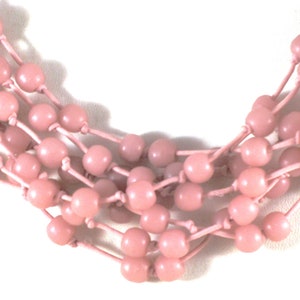 Vintage Germany Dusty Rose Pink Glass Bead Multistrand Choker Necklace (N-1-5)