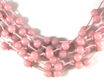 Vintage Germany Dusty Rose Pink Glass Bead Multistrand Choker Necklace (N-1-5)