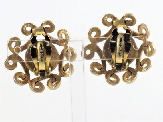 Vintage DKNY Gold Tone Etruscan Style Clip Earrin… - image 2